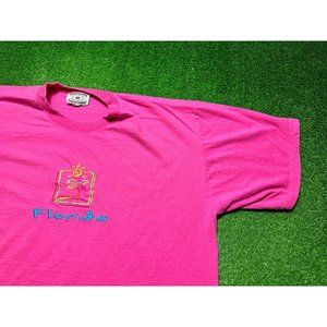 Vintage 90s Florida Embroidered Men's Graphic Tee Size 2XL Pink